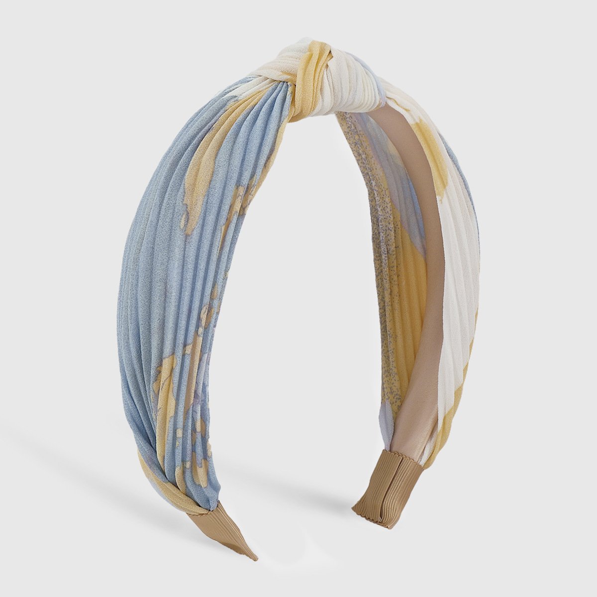 F4562 Literary retro tie-dye press pleated headband French fabric knotted sweet color contrast geometric headband female