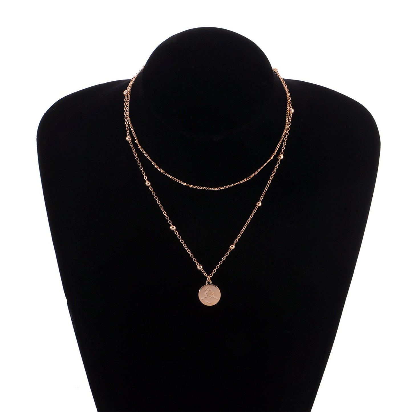 Jewelry Geometric Round Embossed Pendant Necklace Female Fashion Fashion Versatile Personality Bead Necklace
