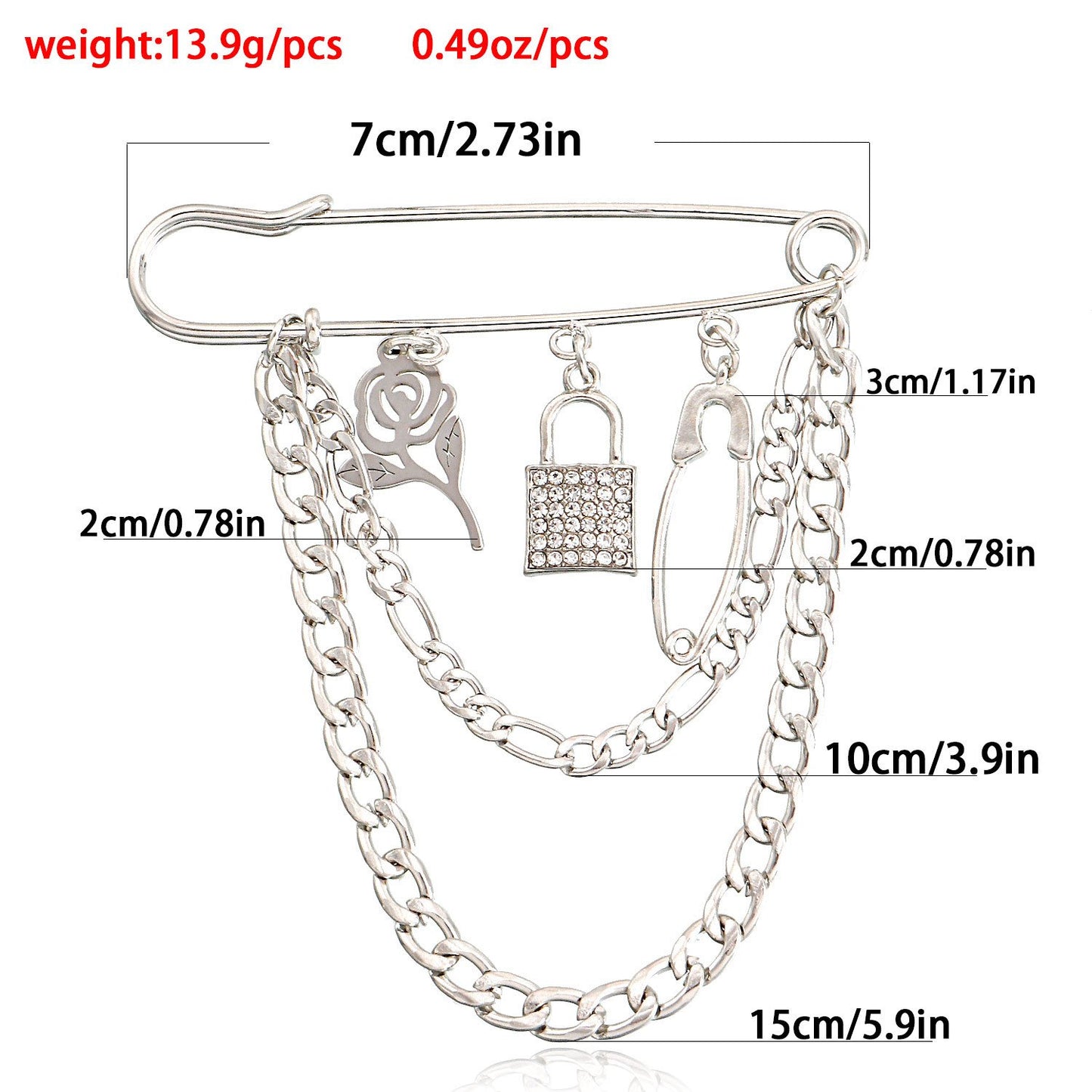 Jewelry Valentine's Day rose pendant brooch accessories female punk steel color padlock pin pendant