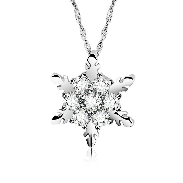 Temperament natural gemstone necklace silver-plated snowflake diamond necklace Christmas gift pendant sweater chain