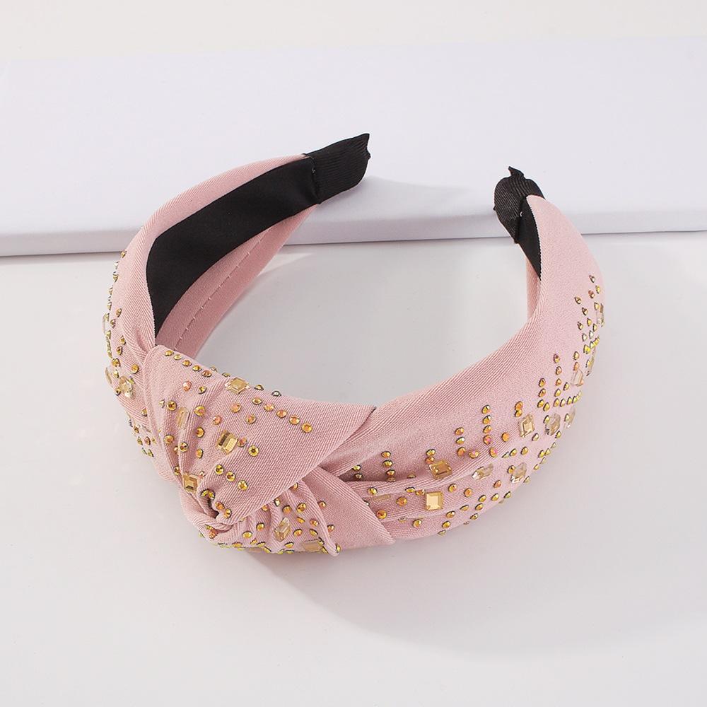F372 trendy knotted wide-brimmed hair accessories fabric art diamond temperament headband literary retro press hair headband female