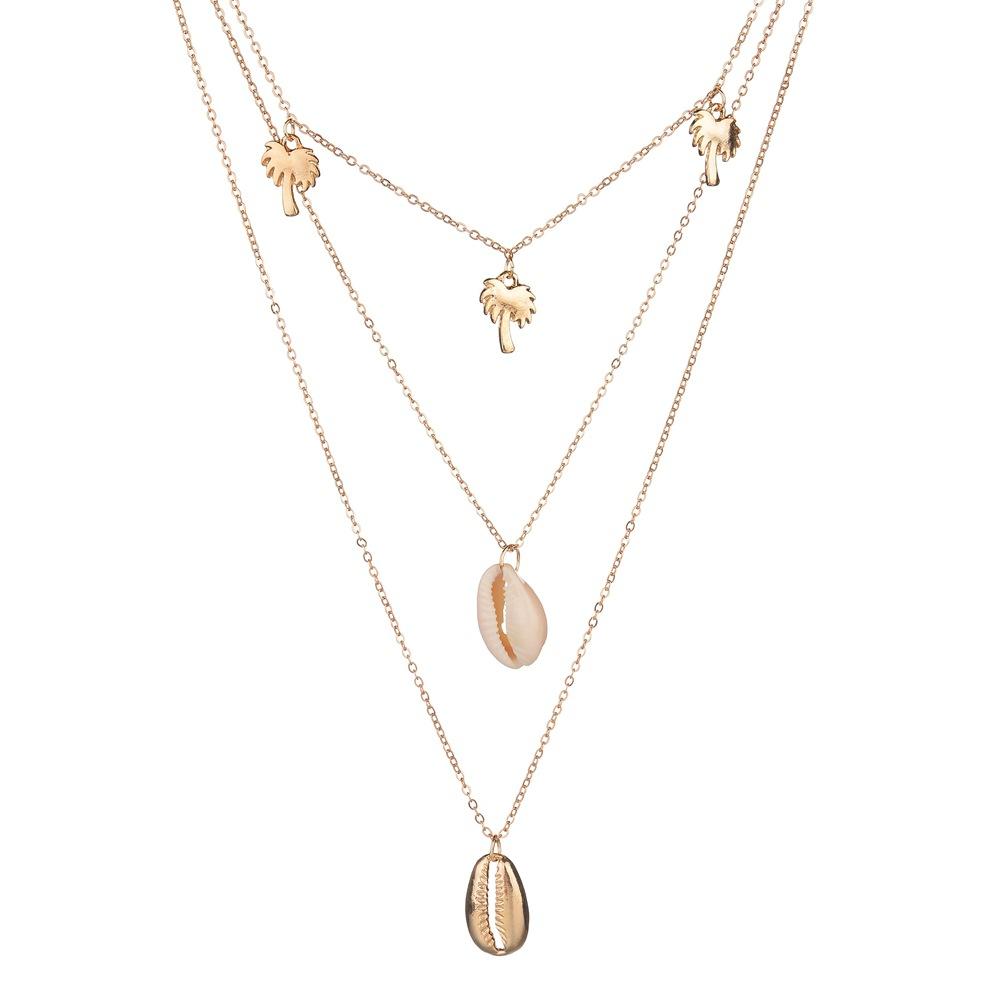 Jewelry Creative Shanghai Style Geometric Necklace Female Simple Coconut Shell Pendant Multilayer Necklace