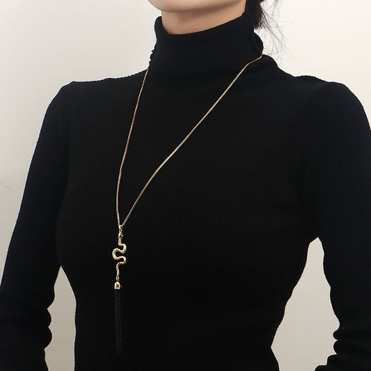 Jewelry Snake Pendant Sweater Chain Necklace Advanced Sense Long Design Geometric Tassel Necklace