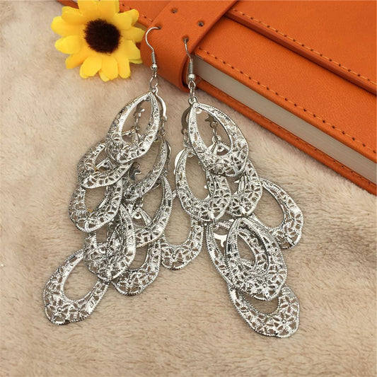 Indian Baroque Bird's Nest Shaped Metal Hollow String Long Earrings Ladies Earrings Night Exaggerated Evening Jewelry