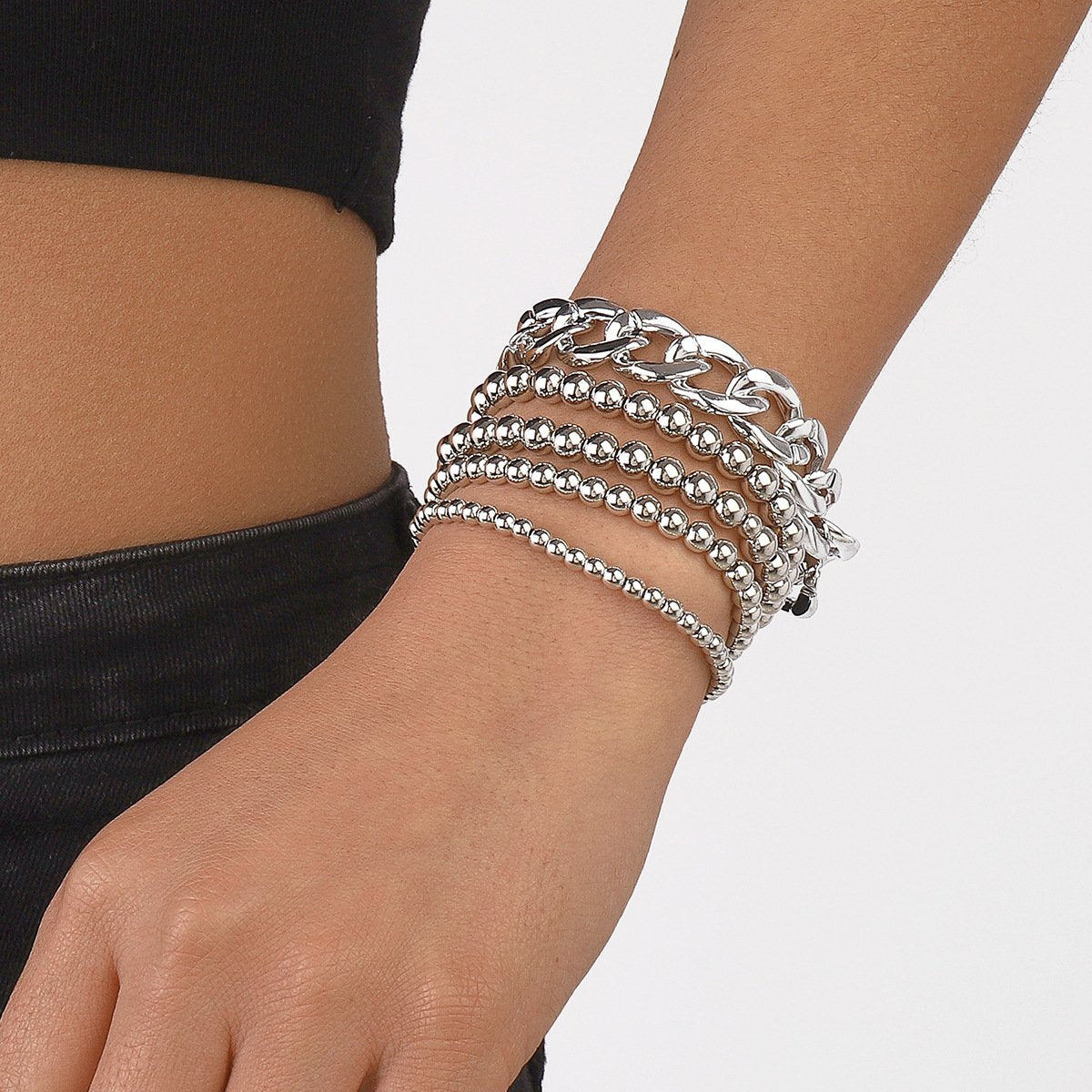 B182 Jewelry CCB Beaded Aluminum Chain Exaggerated Personality Bracelet Frosty Retro Elastic Bracelet