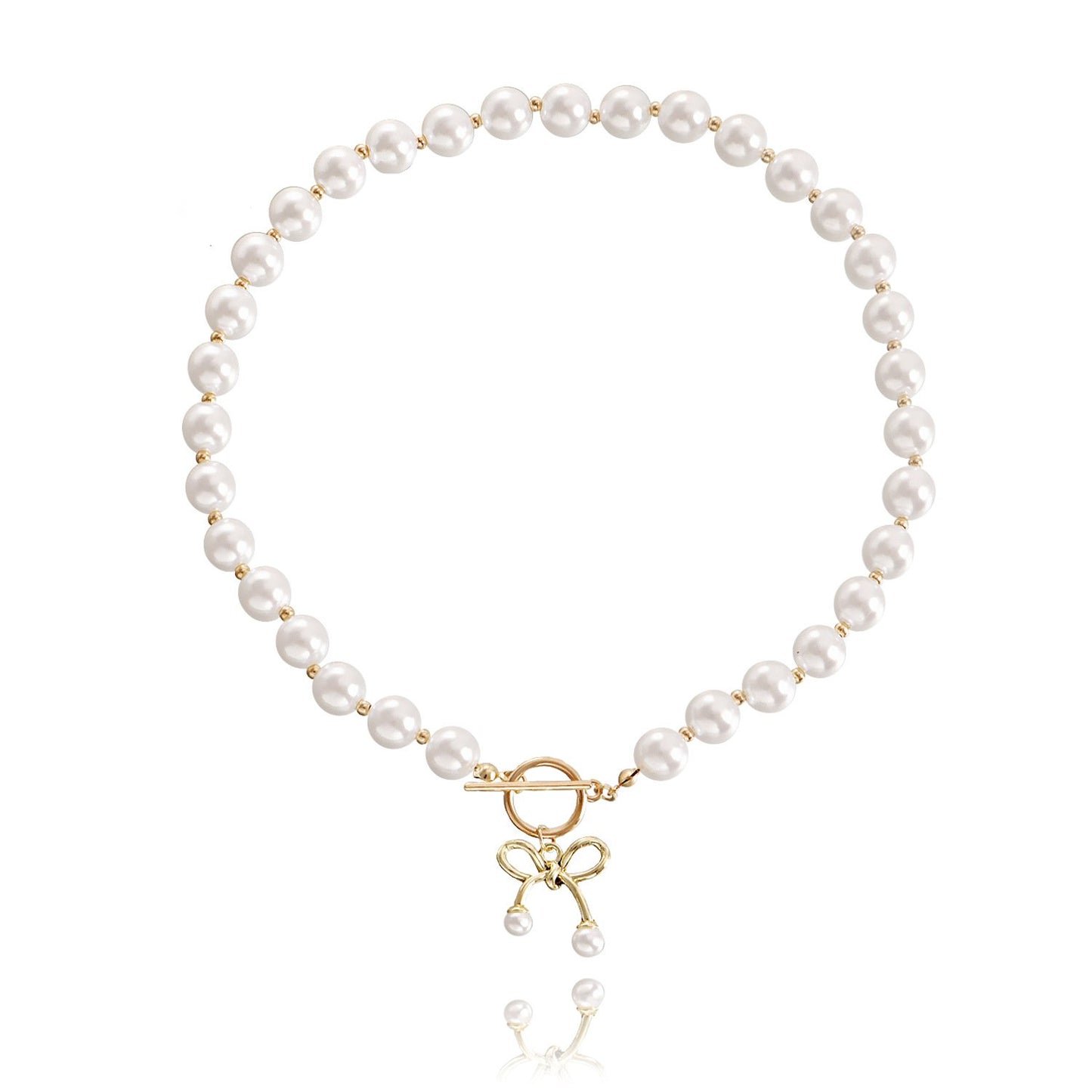 Jewelry choker bow pendant imitation pearl beaded necklace ins explosion