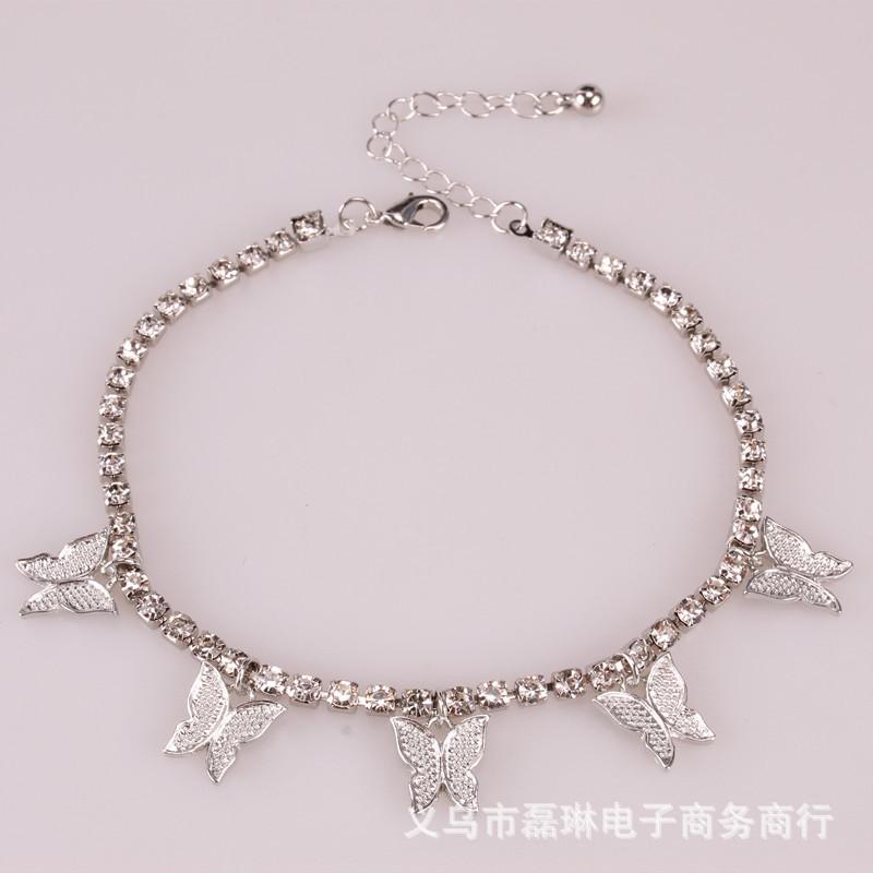 Diamond Butterfly Net Red Anklet Sexy Foot Decoration Simple Personality Flash Diamond Female Tassel Anklet Anklet