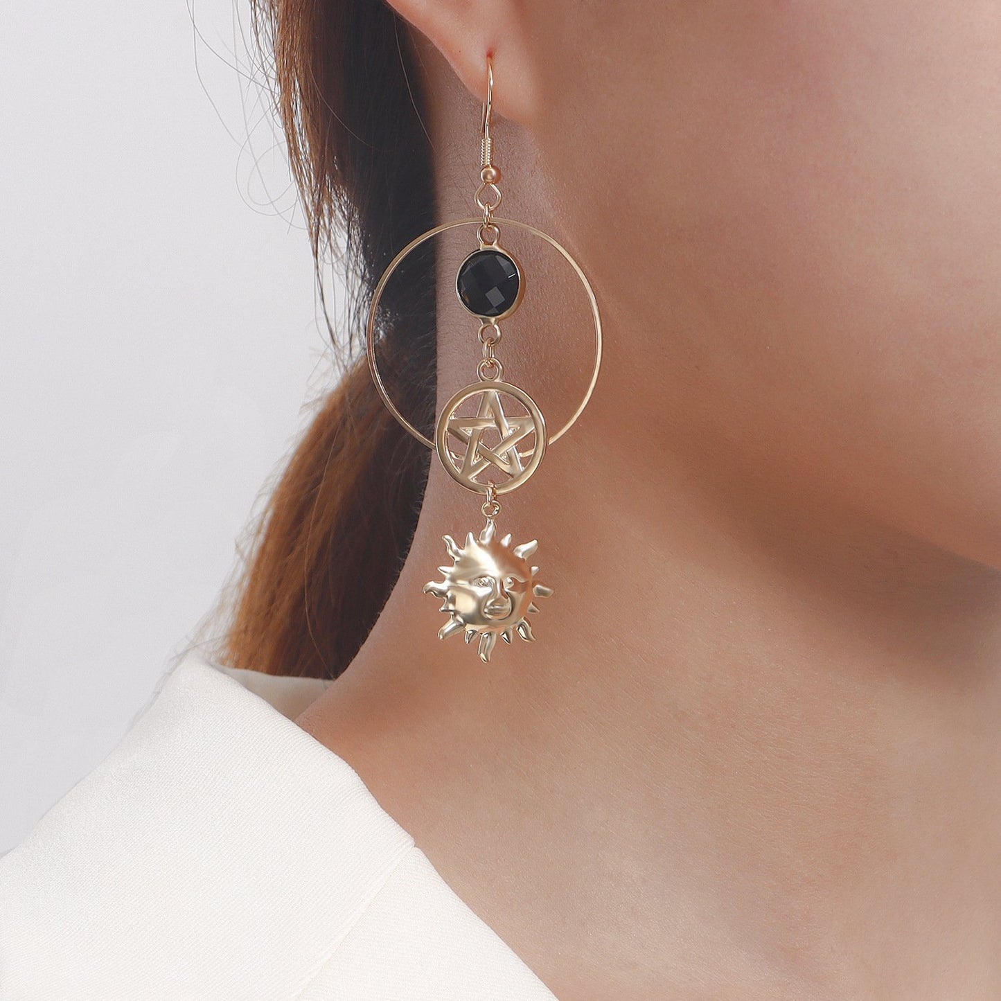 Jewelry Geometric Ring Sun Star Crescent Earrings Simple Ins Girl Fairy All-match Earrings