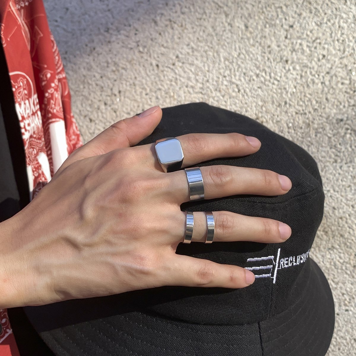 Hip Hop Trend Metal Glossy Men's Ring Set Fashion Retro Design Sensitive Ring Ring