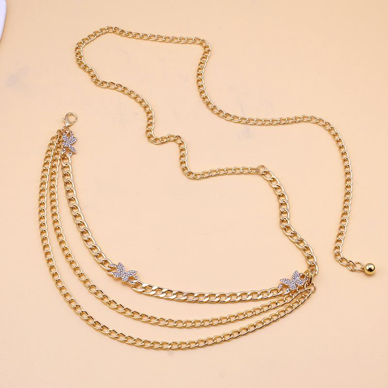 Jewelry simple geometric versatile multi-layer body chain punk three-dimensional stitching diamond butterfly waist chain