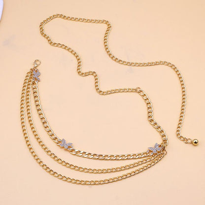 Jewelry simple geometric versatile multi-layer body chain punk three-dimensional stitching diamond butterfly waist chain