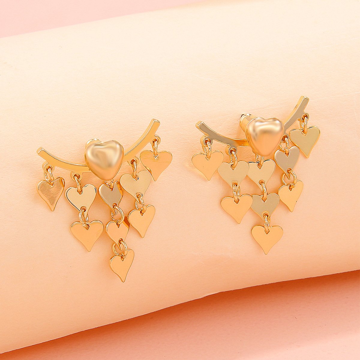 Fashion niche tassel love earrings high-end retro two-wear earrings autumn and winter versatile earrings