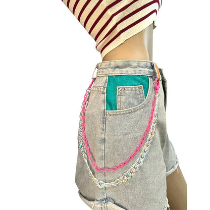 Ins street super hot candy color translucent magic color acrylic double-layer pants chain trendy ornaments