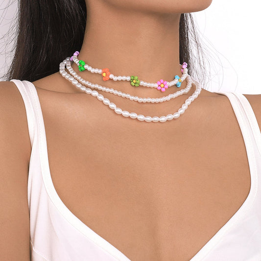 N1673 Bohemia Leisure Vacation Necklace Female Summer Seaside Beach Necklace Beaded Flower Necklace