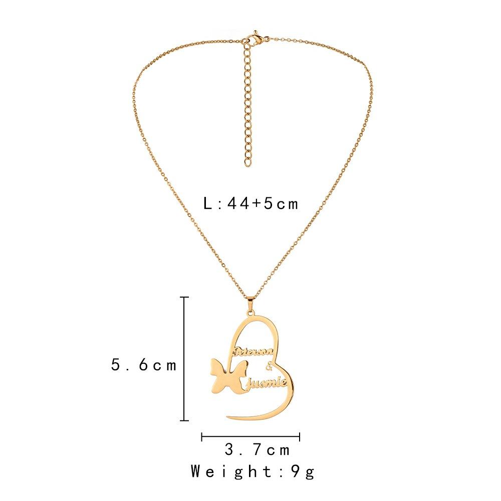 Ins trend stainless steel butterfly love English lettering cutting name custom titanium steel fashion fairy pendant