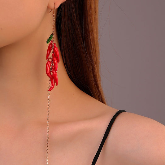 Exaggerated Red Pepper Earrings Necklace Personality Internet Celebrity Handmade Beaded Clavicle Chain Halloween Gift