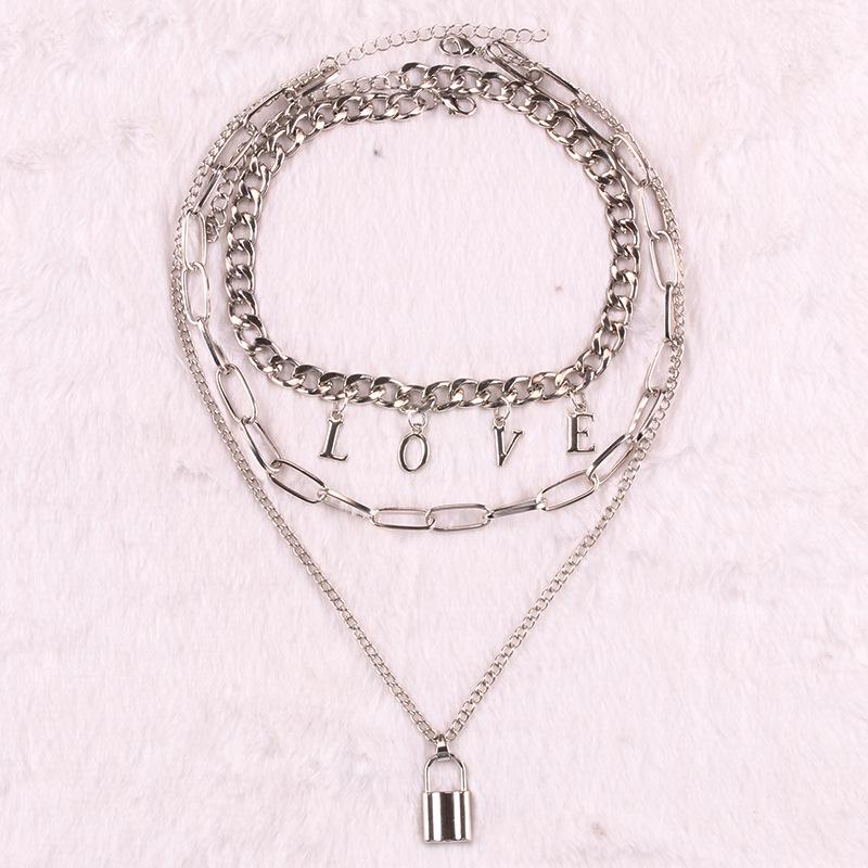 Jewelry multi-layer exaggerated creative chain necklace collarbone chain letter padlock-shaped necklace female