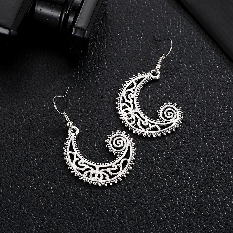 Ins creative earrings retro carved moon hook earrings female wave spiral earrings jewelry