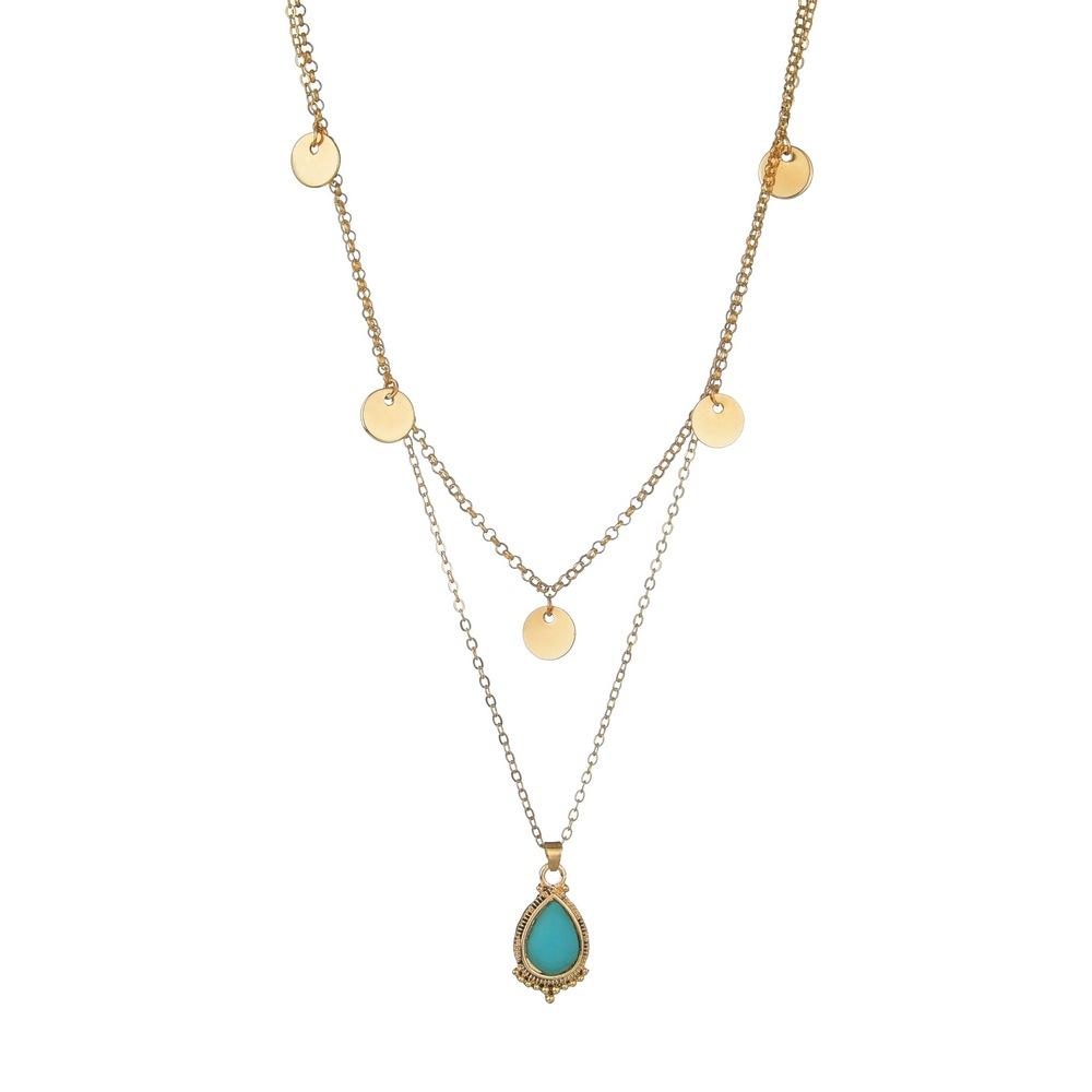 Fashion Round Iron Necklace Clavicle Chain Alloy Water Drop Pendant Multilayer Necklace Accessories