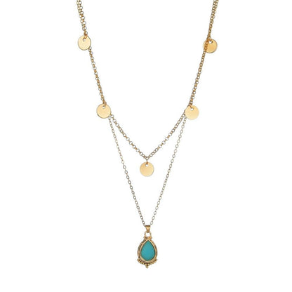 Fashion Round Iron Necklace Clavicle Chain Alloy Water Drop Pendant Multilayer Necklace Accessories