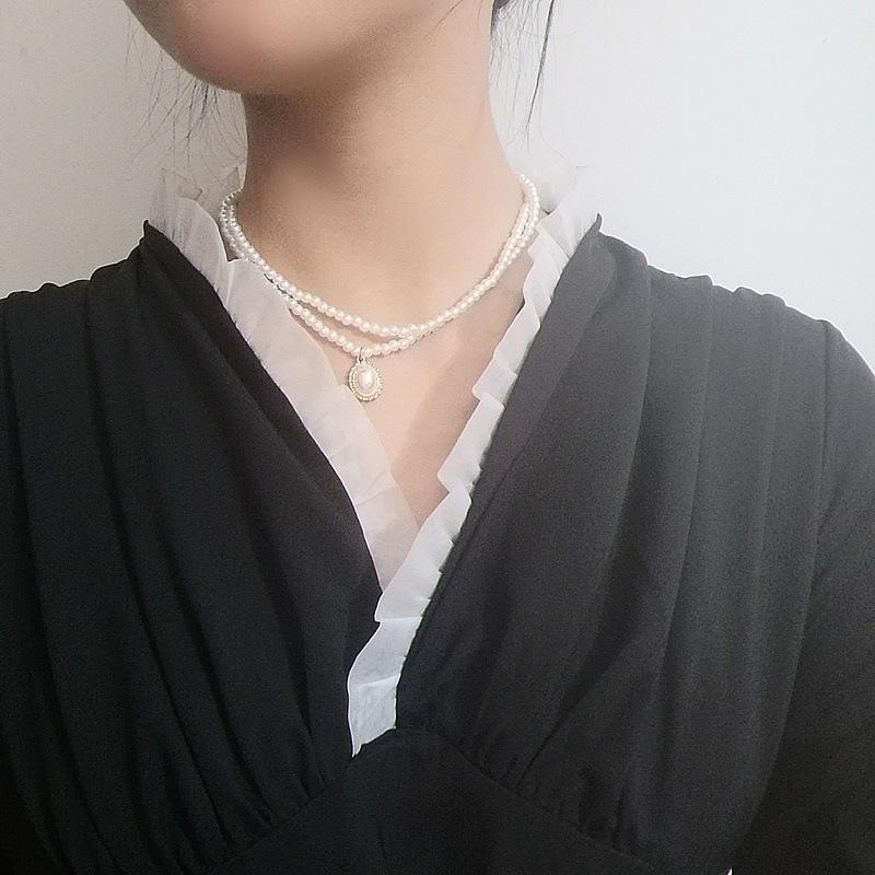 Retro Baroque Palace Necklace Double Layer Pearl Water Drop Necklace Fashion Clavicle Chain Neck Jewelry Women