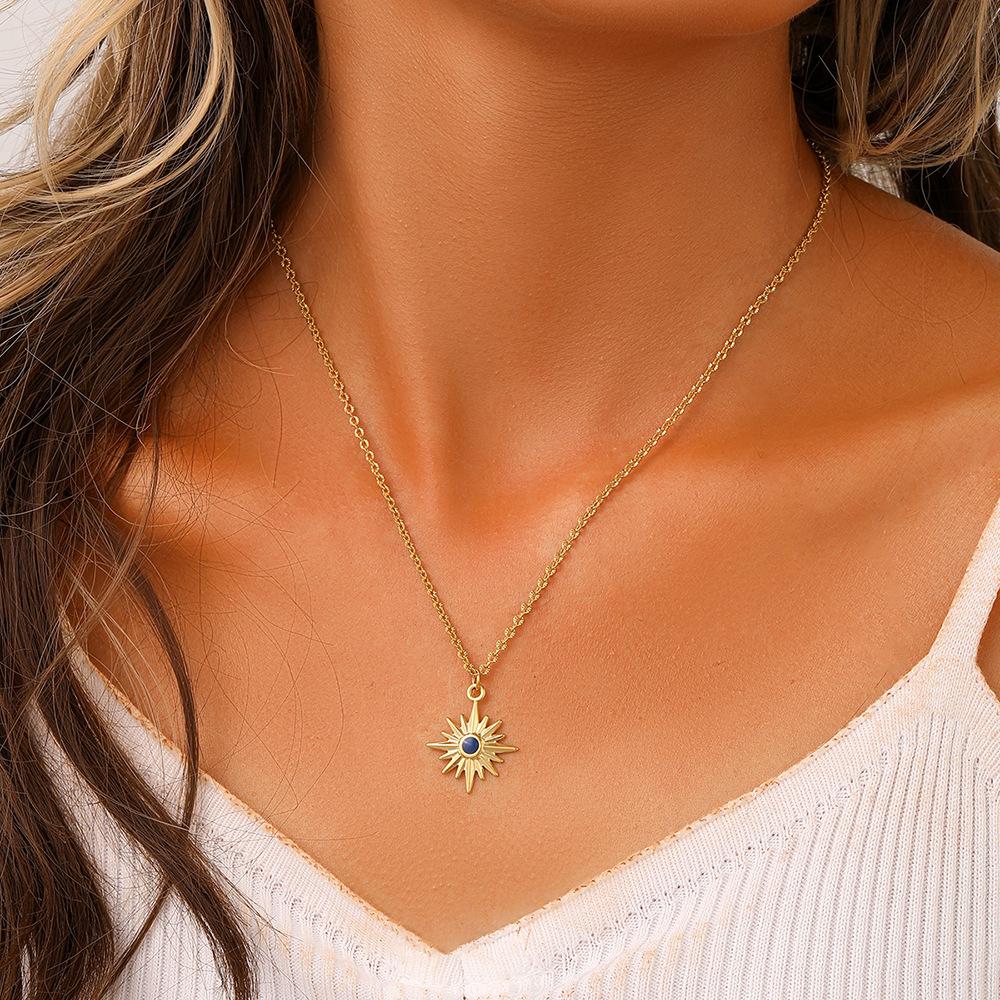 Classic Independent Design Ladies Stainless Steel Exquisite Retro Gold Double Drip Oil Star Choker Necklace