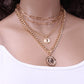 Jewelry Personality Round Card Coin Pendant Necklace Men's Hip Hop Trendy Portrait Multilayer Thick Chain Necklace