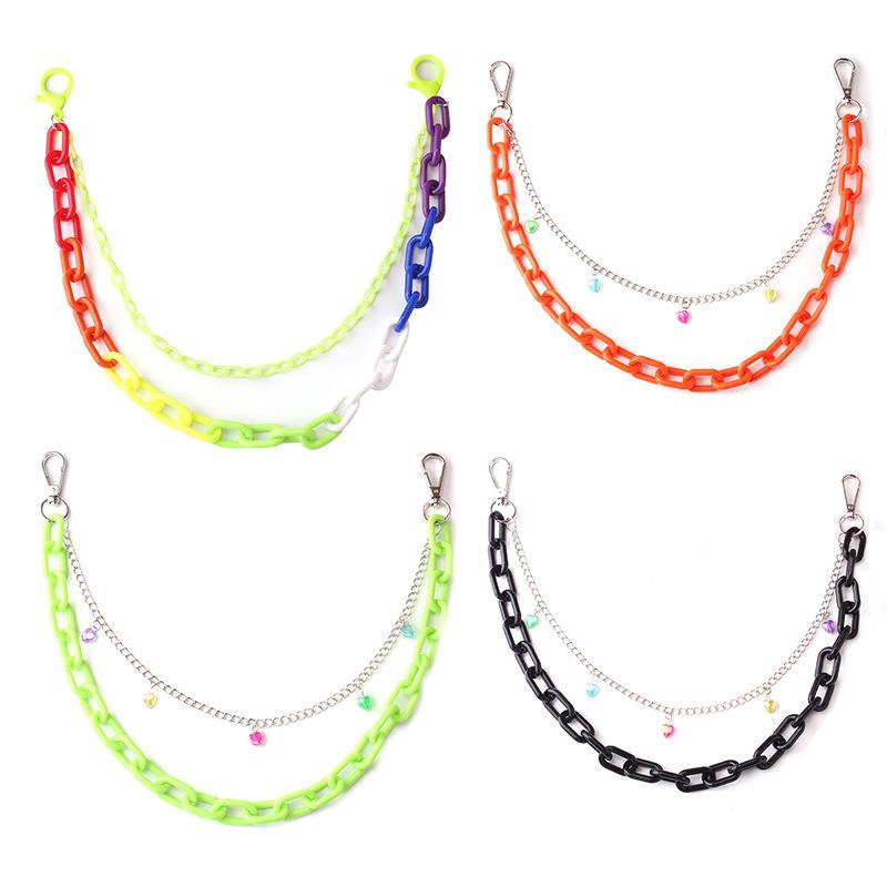 Jewelry Acrylic Double Chain Keychain Pendant Hip Hop Pants Chain Fashion Peach Heart Decoration