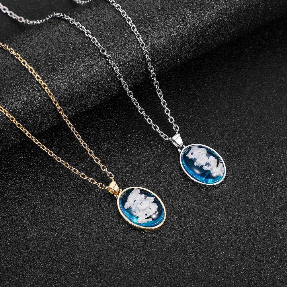 ETSY Creative Handmade Jewelry Blue Sky White Cloud Eagle Pendant Oval Transparent Resin Necklace