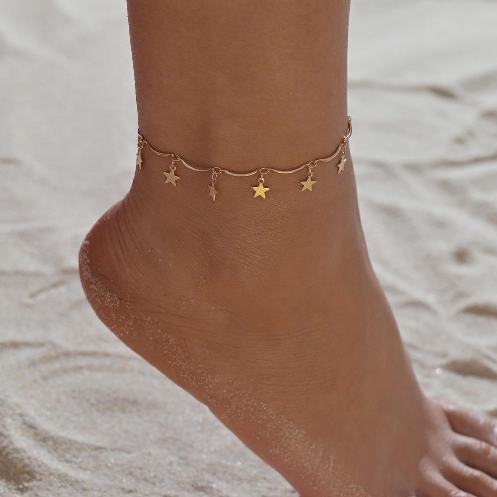 Jewelry Personalized Beach Metal Elements Simple Sequin Pentagram Star Anklet