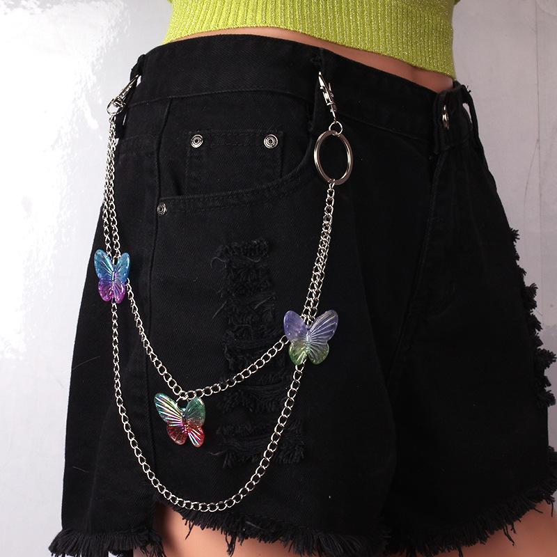 Waist chain female ins net red all-match double layer retro butterfly pants chain super hot hip-hop resin ring accessories trendy