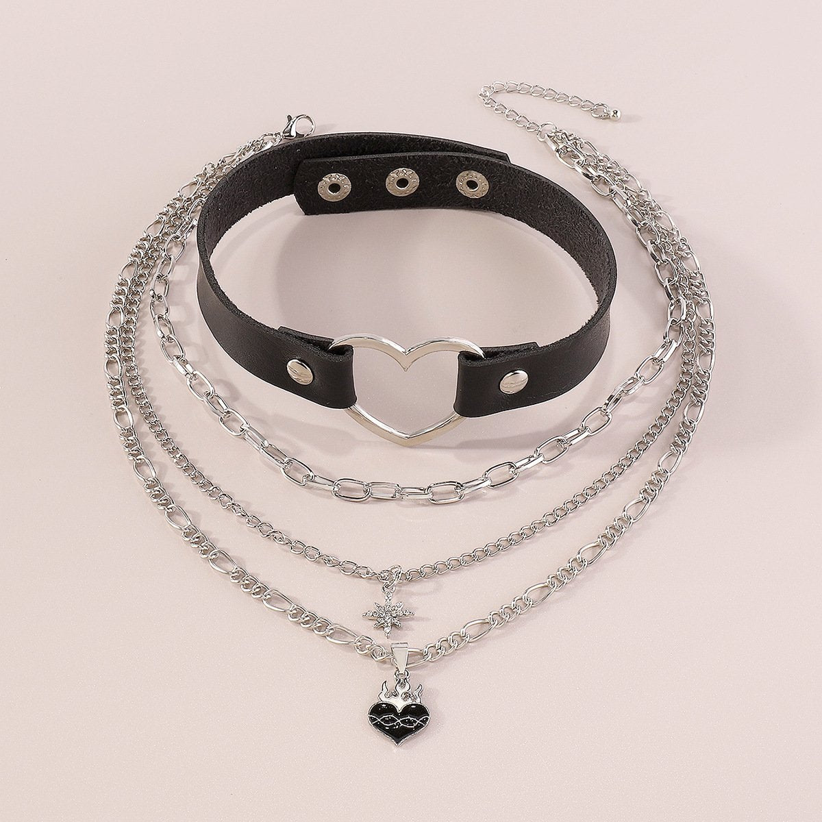 N1263 Niche Punk Dark Black Necklace Leather Rivet Personality Rock Necklace Exaggerated Chain Necklace