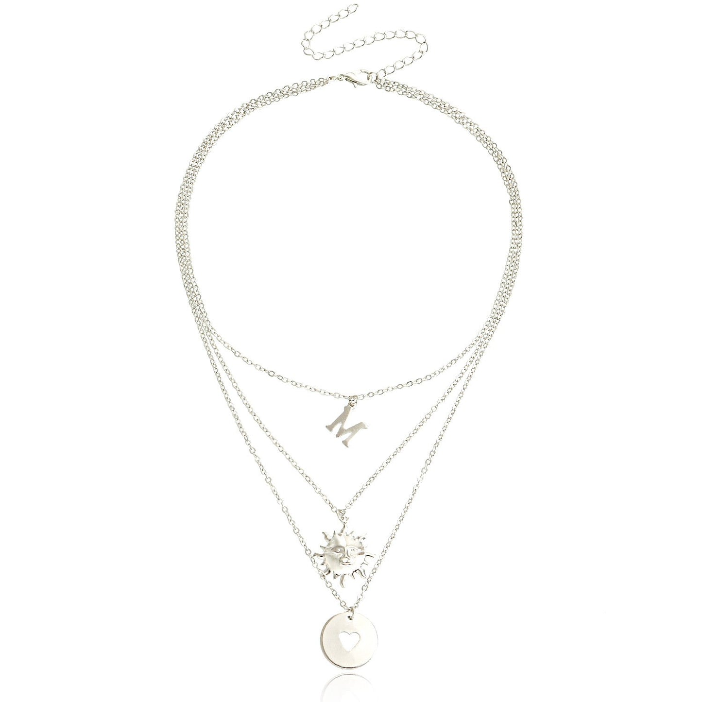 Jewelry geometric disc hollow love pendant necklace female simple temperament letter M clavicle chain