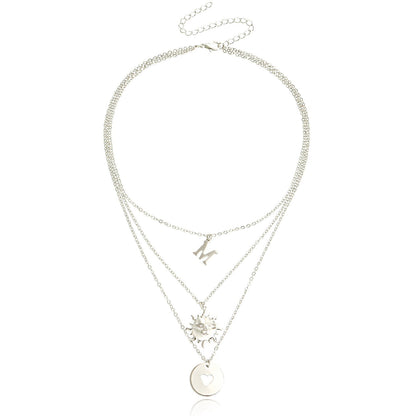 Jewelry geometric disc hollow love pendant necklace female simple temperament letter M clavicle chain