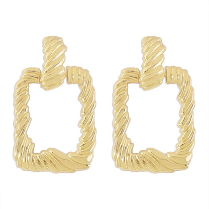 E186 Exaggerated Retro Metal Square Fashion Earrings Cold Thread Atmospheric Earrings Women