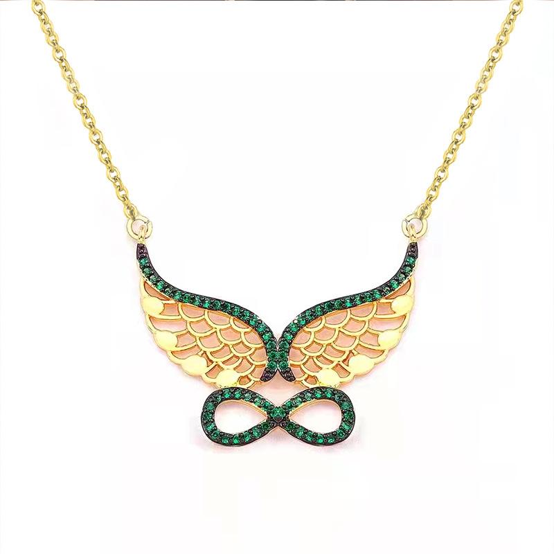 Bohemian Angel Wings Pendant Necklace Women's Retro Hollow Wings 8 Word Jewelry