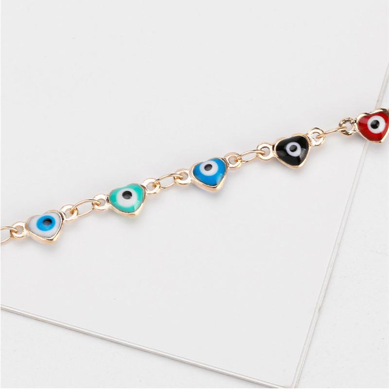 Fashion Women Bohemian Summer Peach Heart Eyes of Youth Short Clavicle Chain Bracelet Necklace Set