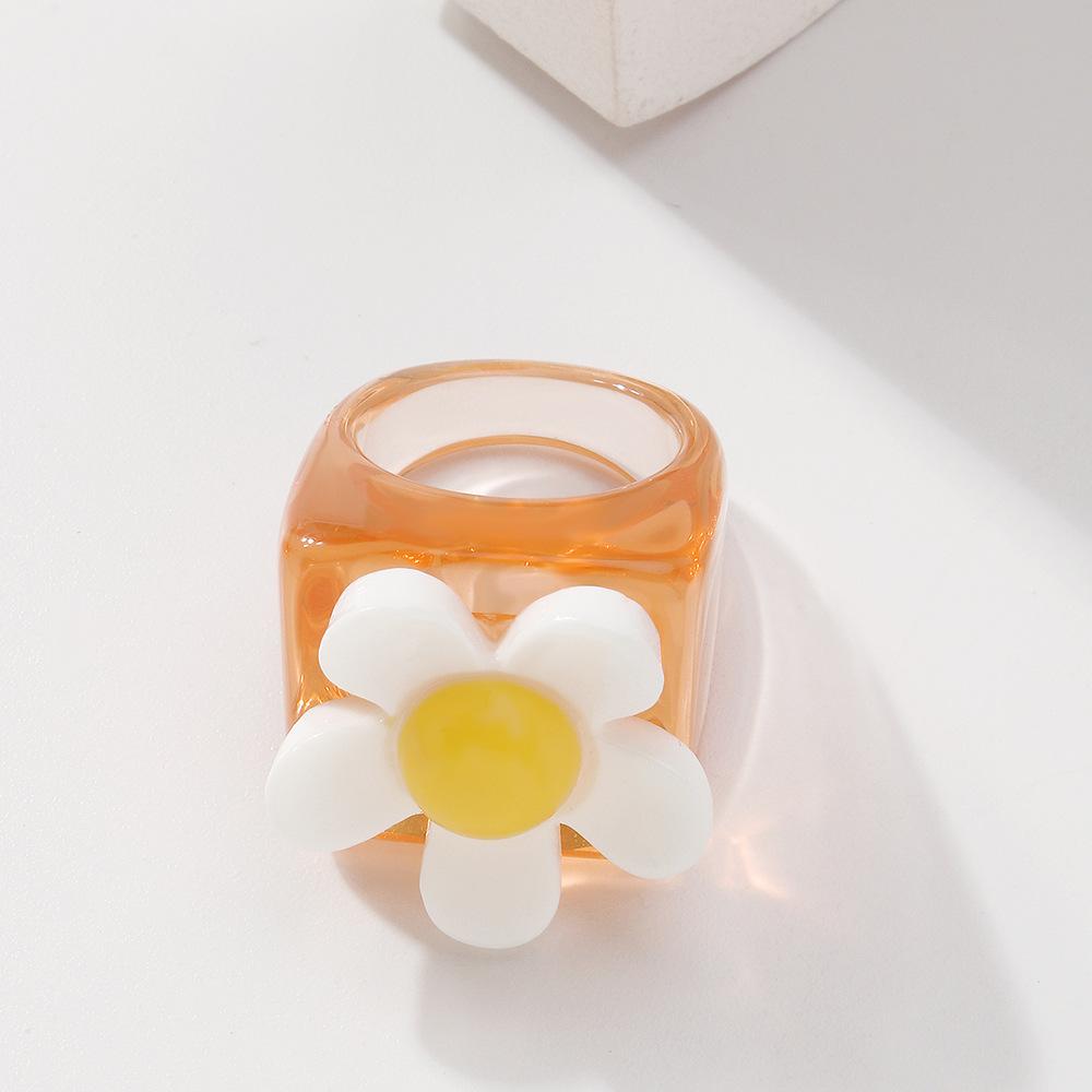 R579 Simple Ring Candy Color Flower Girl Heart Ring Resin Transparent Contrasting Color Geometric Jewelry