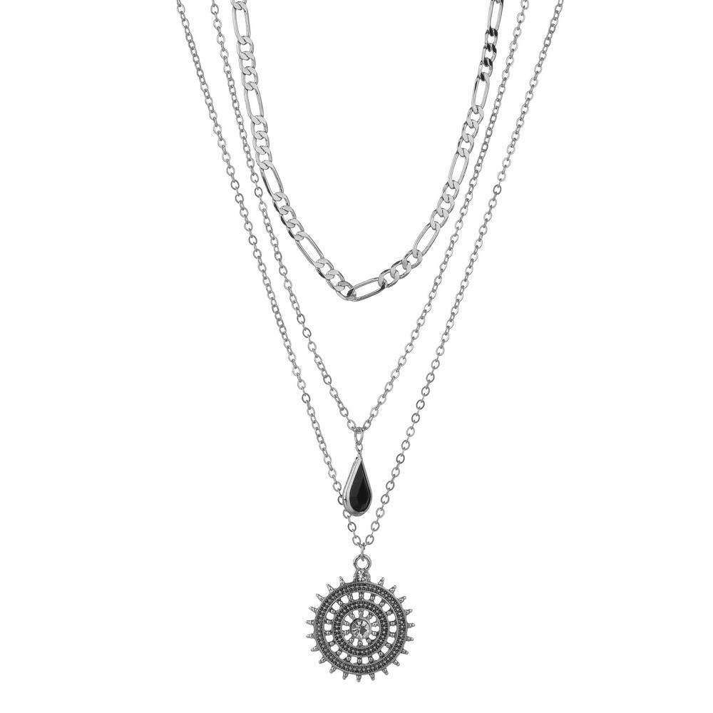 Fashion Water Drop Resin Bound Diamond Round Alloy Pendant Necklace Vintage Multilayer Necklace Accessories