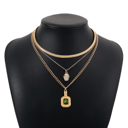 N1752 retro stacked multi-layered necklace palace simple niche necklace light luxury rhinestone necklace female