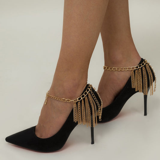 Jewelry Retro Tassel Diamond Chain Shoes Decoration Anklet Fashion Trend Geometric High Heels Chain Women