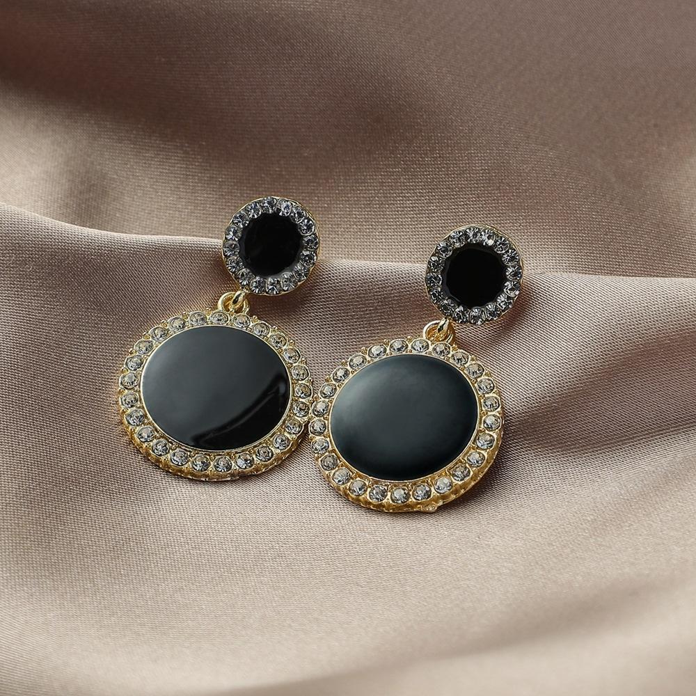 Ornament simple full diamond round temperament drop earrings women's fashion all-match flash diamond earrings jewelry