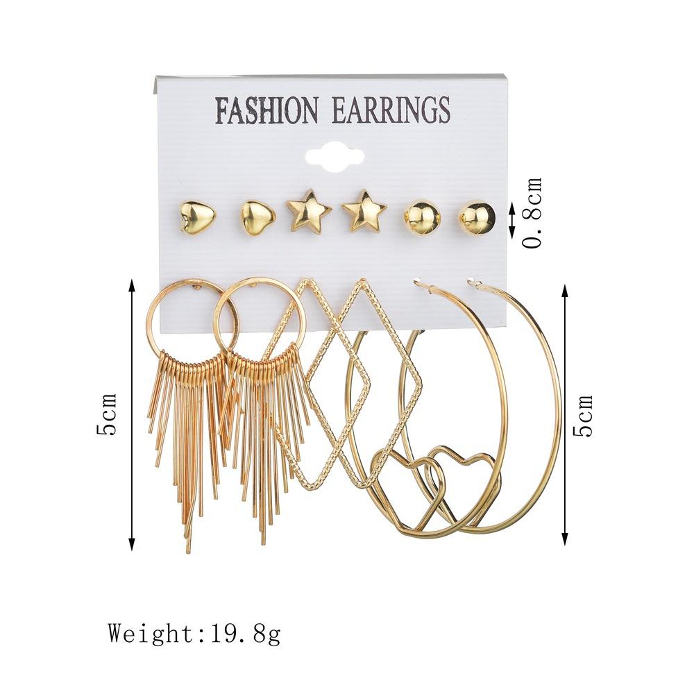 Jewelry Creative Punk Large Circle Tassel Stud Earrings 6 Pairs Set Earrings