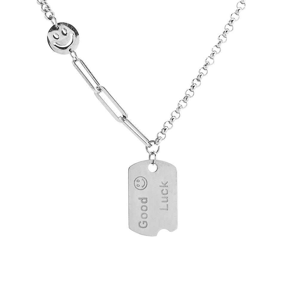 ins lucky nameplate necklace titanium steel sign collarbone sweater chain smiley coin stainless steel pendant necklace