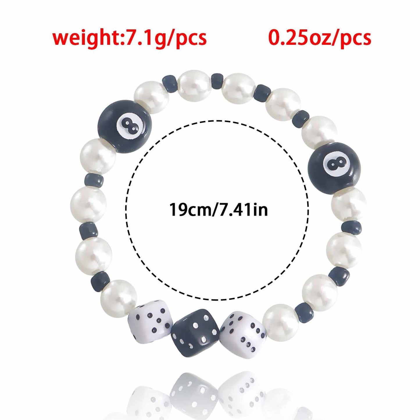 Jewelry trendy cool dice black 8 imitation pearl jewelry women's elastic rope beaded bracelet does not fade