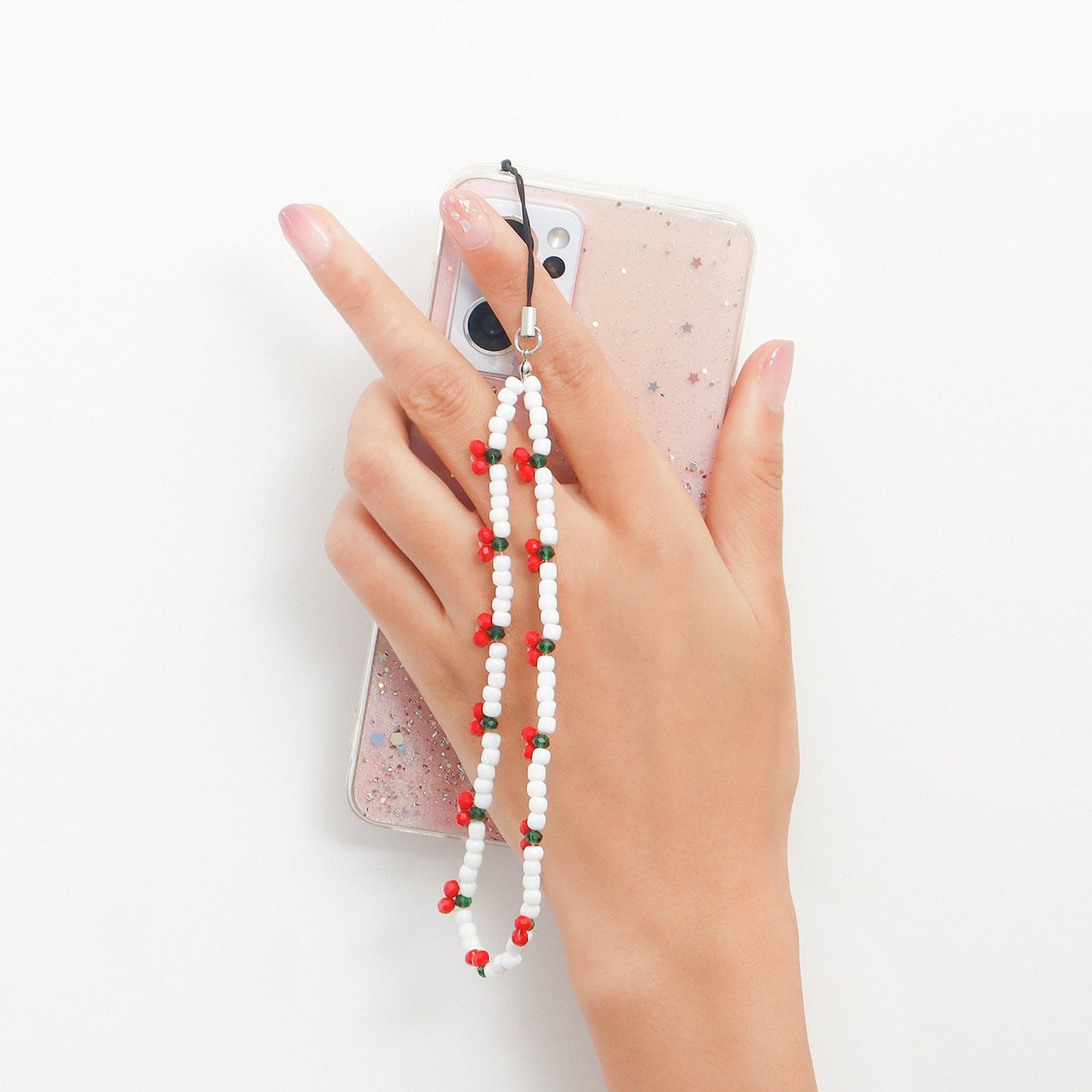 Jewelry white rice beads beaded mobile phone lanyard pastoral red cherry bag mobile phone chain