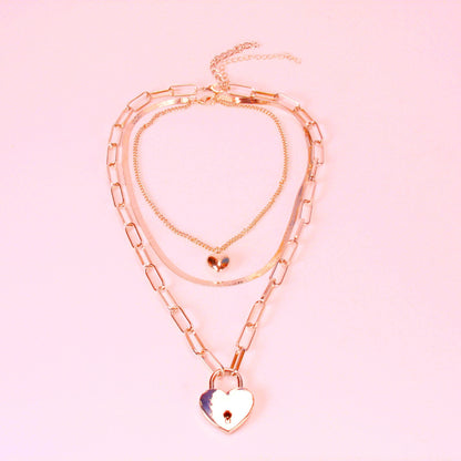 Jewelry simple ins net red same style buckle chain necklace female fresh love pendant lock necklace