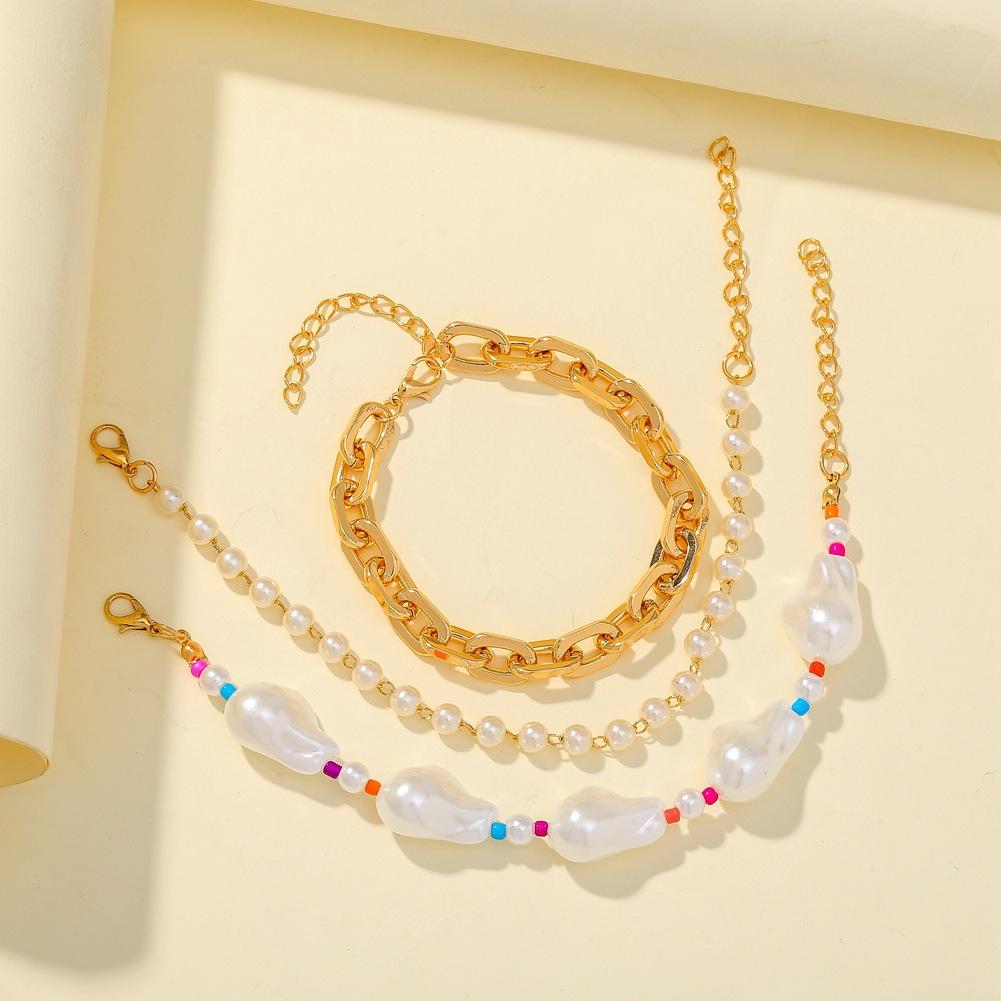 Bohemian three-layer baroque special-shaped pearl color rice bead mix and match bracelet personalized retro jewelry