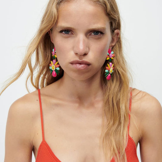 E19 Exaggerated color micro-inlaid rhinestone earrings retro elegant personality plate ethnic earrings female