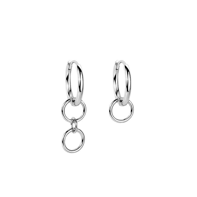 Wang Yibo's same style simple hoop earrings kid stainless steel circle earrings punk asymmetrical ear clips for men and women